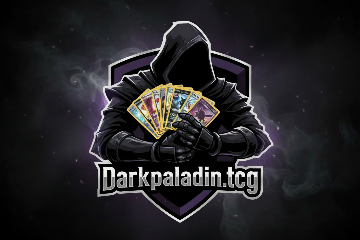 make a logo with a hooded man holding pokemon cards with my name darkpaladin92